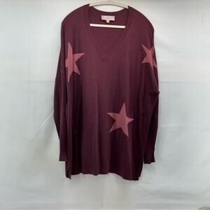 LAURIE FELT 1X women’s Burgundy pink Star cozy classic vneck Sweater